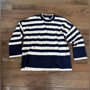 LOFT Dark Blue and white Striped Knit Top Size XL